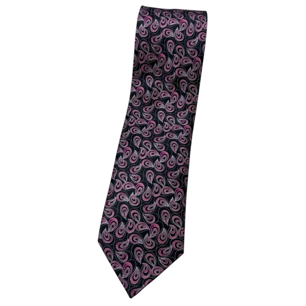 NEW ITALO FERRETTI Men's 100% Silk Necktie LUXURY Black Pink Paisley W:3.6"
